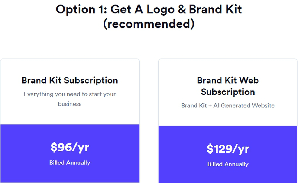 Get A Logo & Brand Kit (recommended) Price Plan