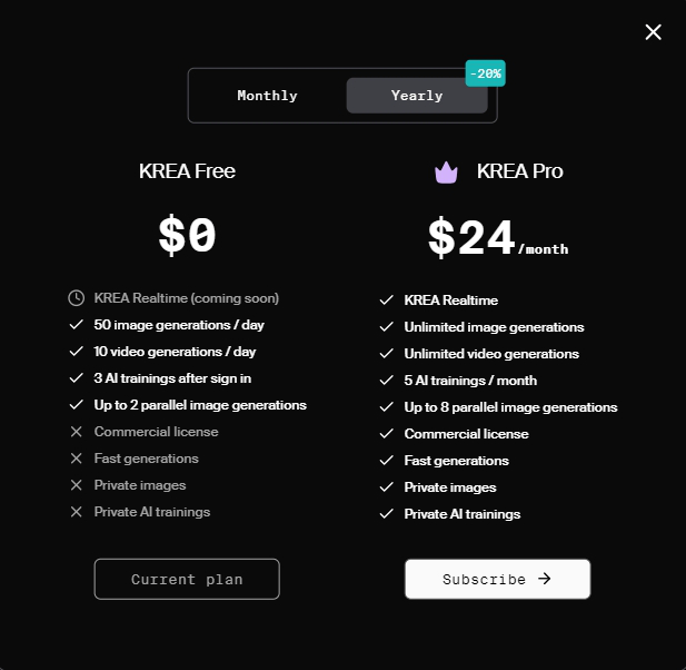 Krea AI Price Plan